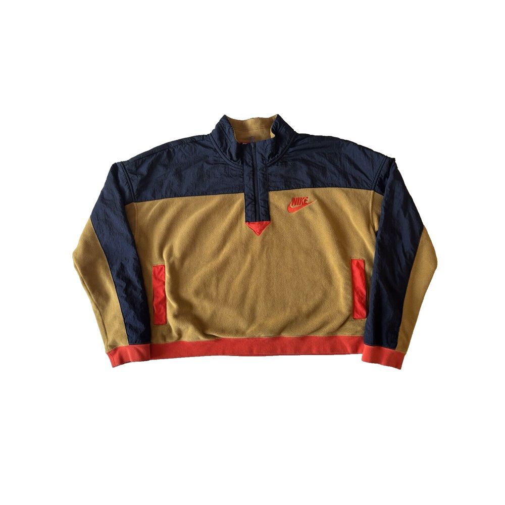 Nike Sweater Women XL Blue Brown Sportswear Crop Training Top Athleisure 1/4 Zip